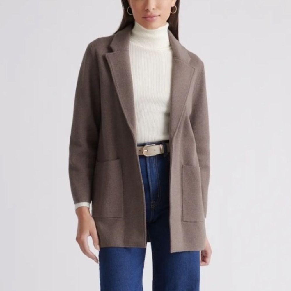 Quince 100% Organic Cotton Knit Blazer Heather Brown Blazer Cardigan Small